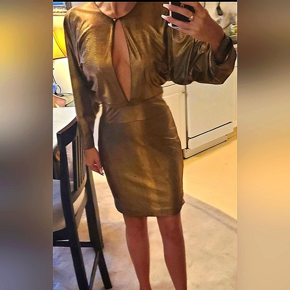 Bebe Keyhole Gold/Black Detail Dress M - Picture 2 of 6